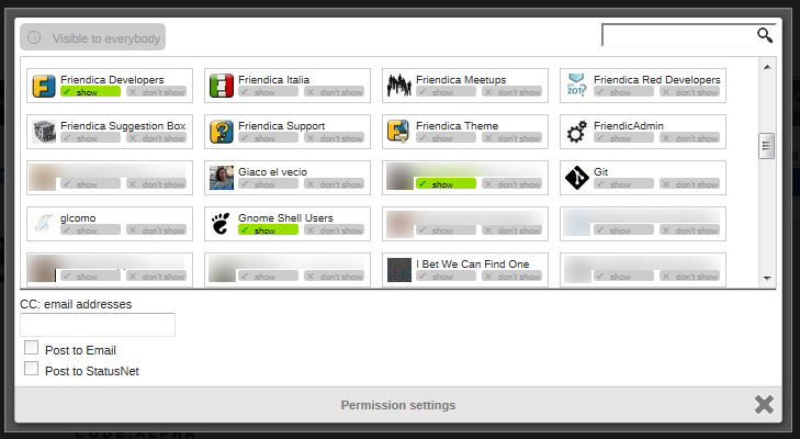 Permission settings window