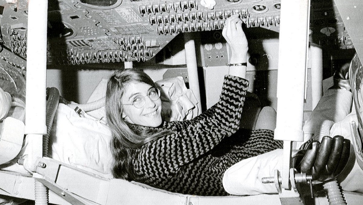 Margaret Hamilton in the Apollo Command Module. Credit: NASA