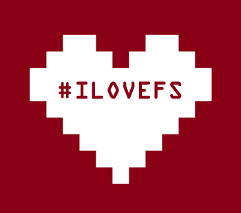 a pixelart heart with the hash tag ilovefs embedded