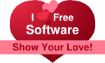 Ein Herz, darüber der Schriftzug: I Love FreeSoftware - Show your Love