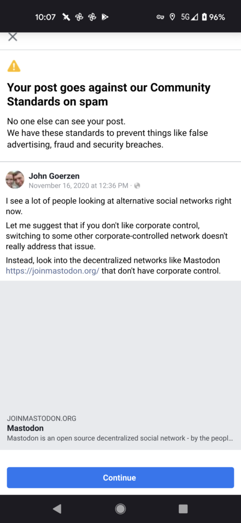 Facebook censoring a post