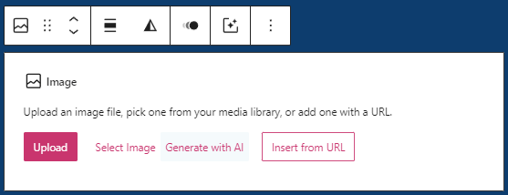 The WordPress.com add image block now has a "Generate with AI" button and no way to disable or opt out of its existence.