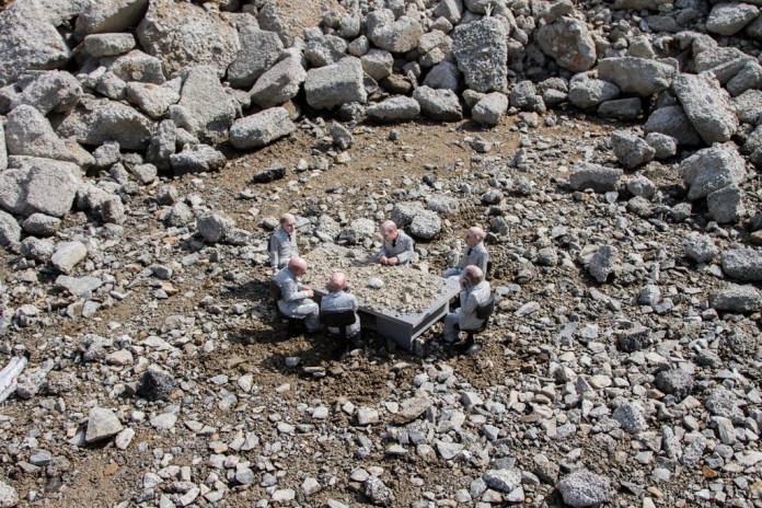 Grind the remnants. Nantes, France. Cement Eclipses -By Isaac Cordal 2013 in 10
