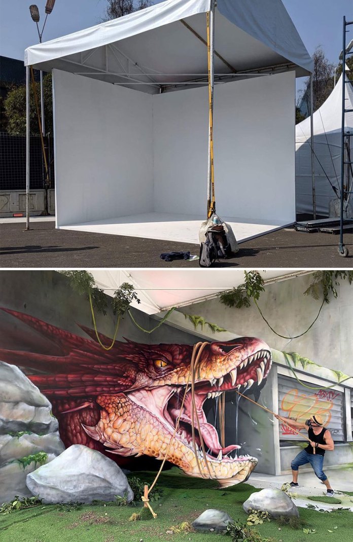 Red dragon 3d mural painting by scaf