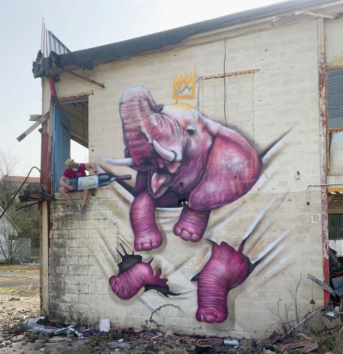 drunk pink elephant painting by scaf