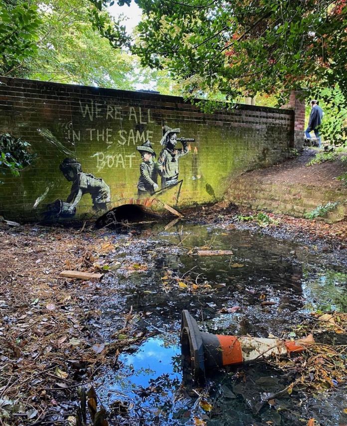“We’re all in the same boat” by Banksy in Nicholas Everitt Park, Lowestoft