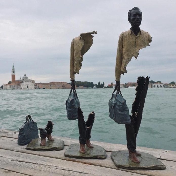 Sculptures by Bruno Catalano from his The Travelers serie.
