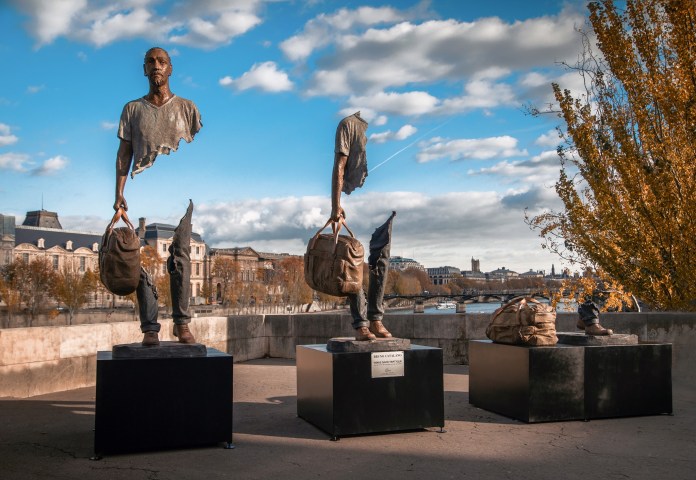 Sculptures by Bruno Catalano from his The Travelers serie.