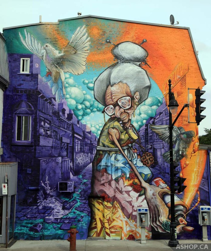 Street Art by A'SHOP at Mural Festival in Montreal, Canada