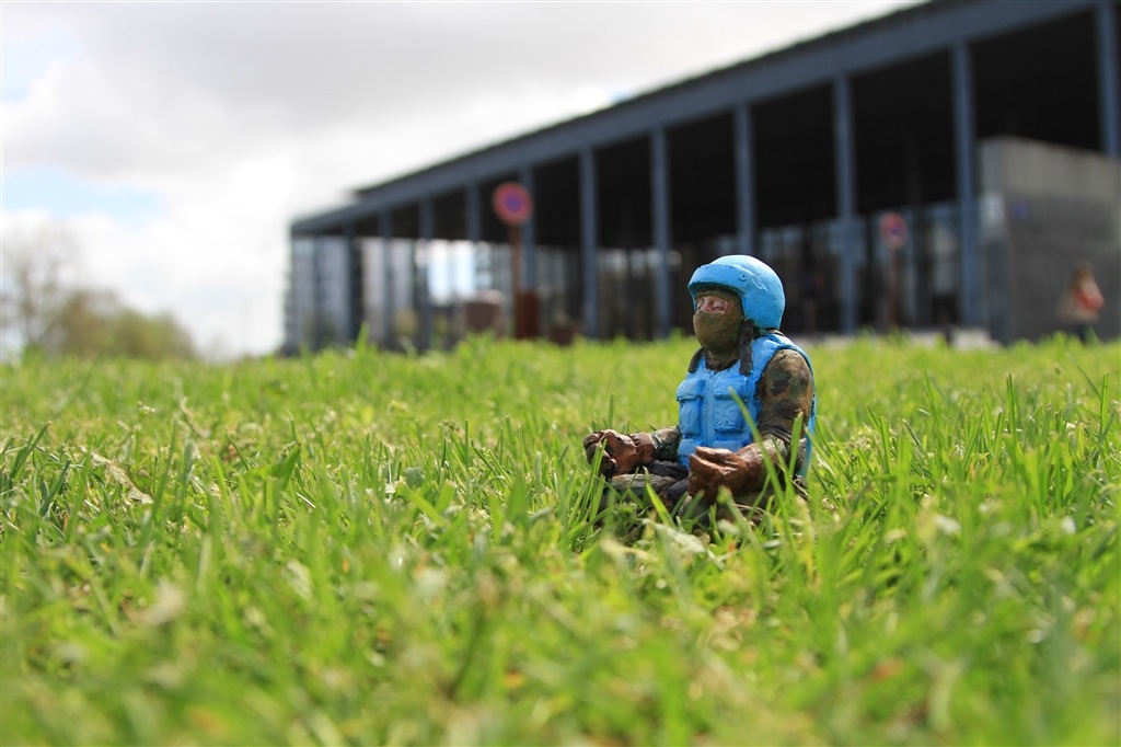 Riot police singing mantras. Nantes, France. Cement Eclipses -By Isaac Cordal 2013 in 14