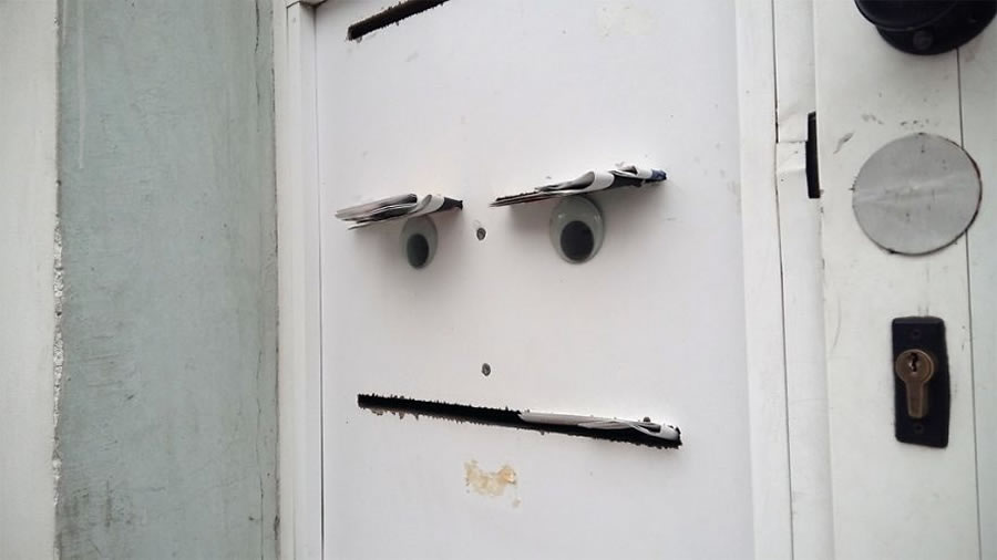 Mail slots looking like tired eyes