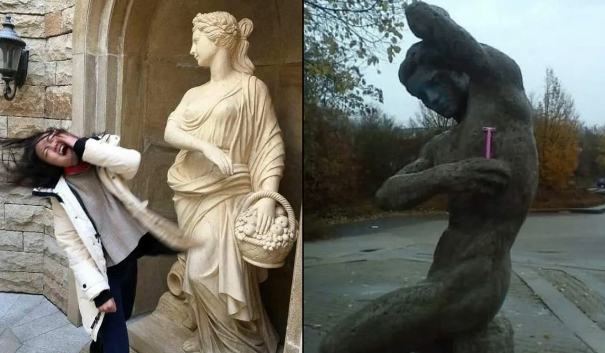 Hilarious 3D illusion street art where a real person playfully high-fives a bronze statue. This interactive mural and public graffiti culture moment makes you look twice to see what is real!