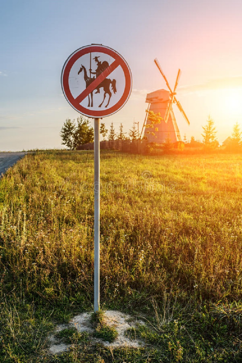 No Don Quixote Zone near a windmill in Dudutki, Belarus
