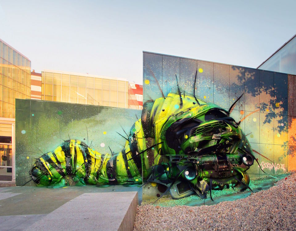 21 Street Art by Bordalo II in Carballo, Galicia, Spain at Rexenera Festival