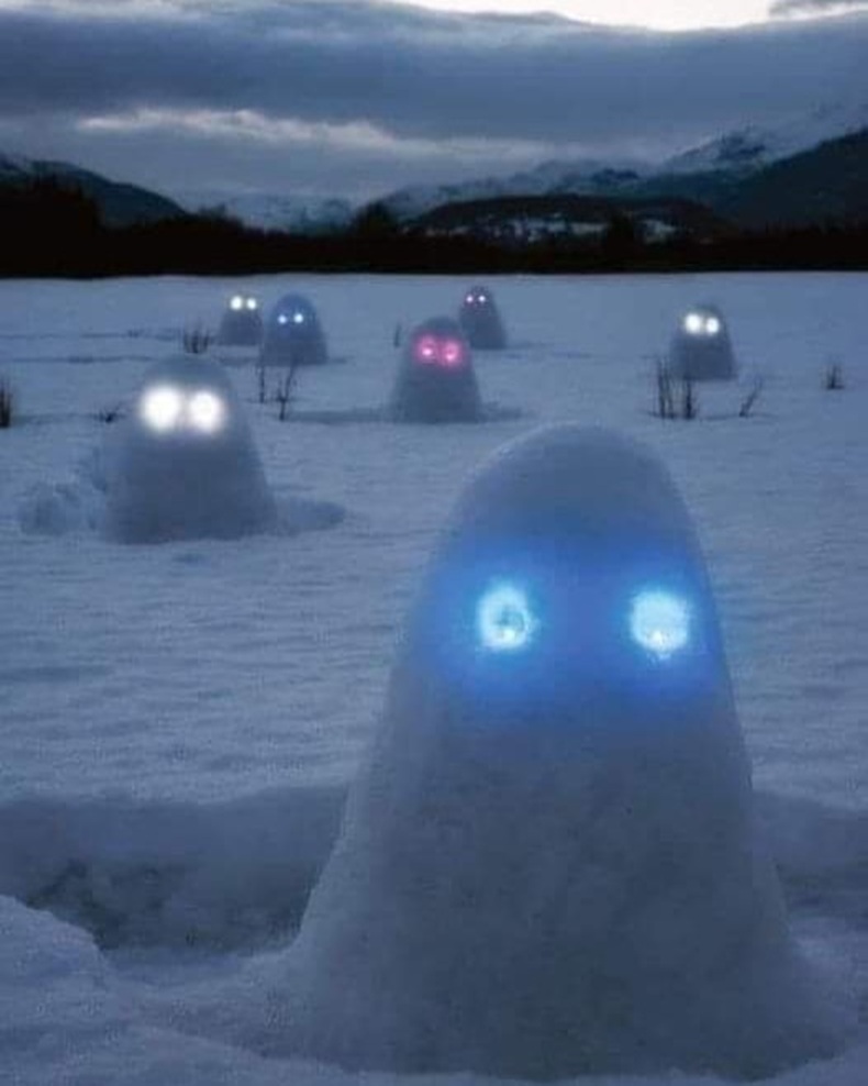 Glowing Moomin snow sculptures