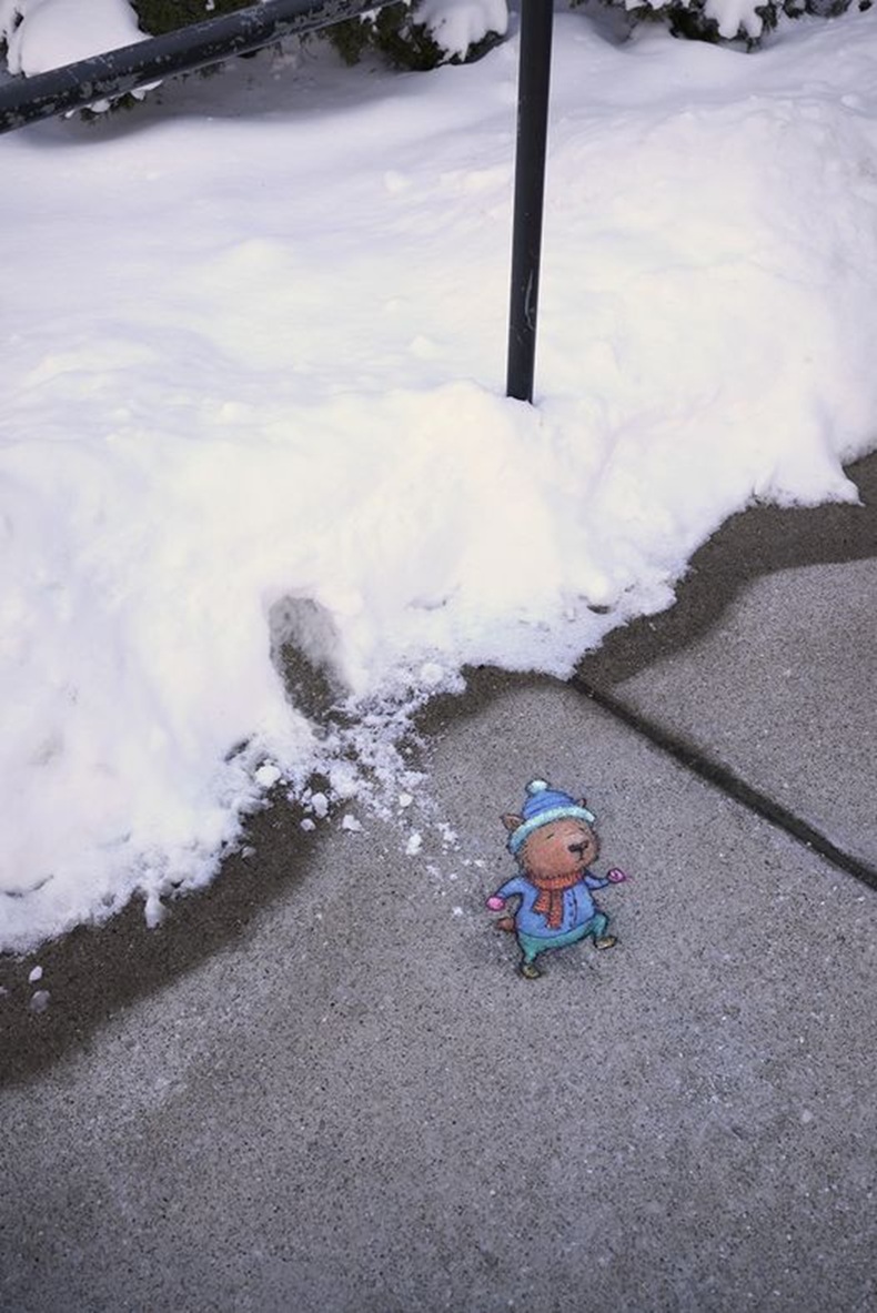 David Zinn snow and chalk art