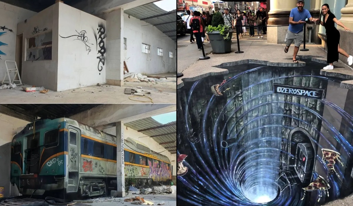 A collection of 3D street art illusions