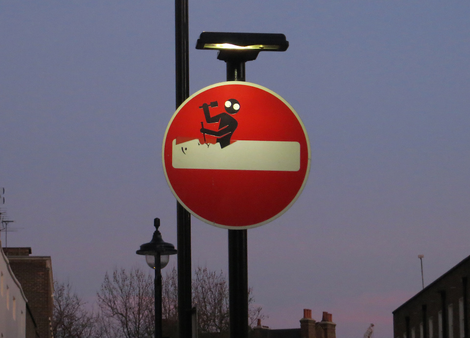 Street Art Sign by Clet Abraham in London, England