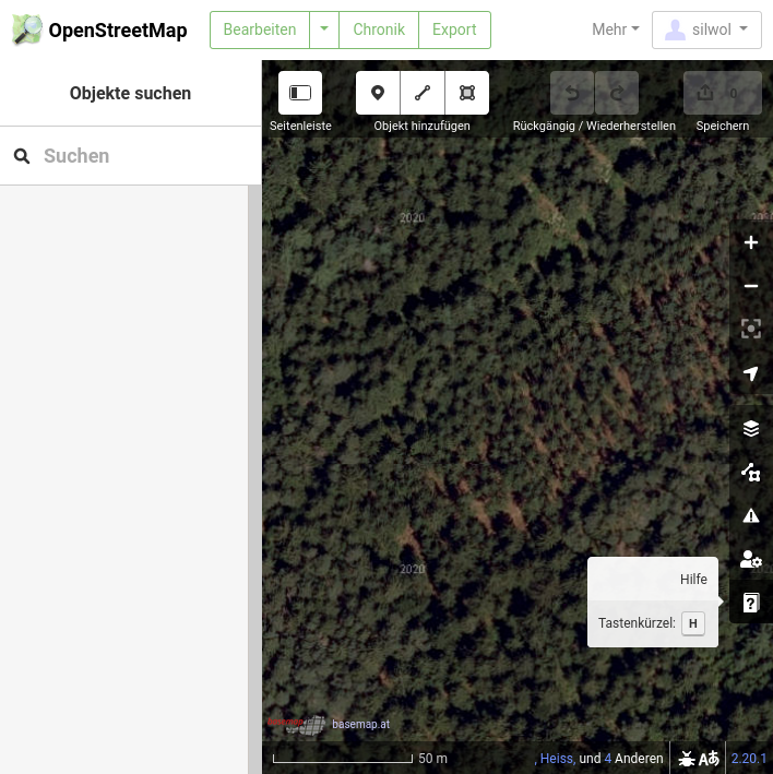 OpenStreetMap editor opened in edit mode, showing a button bar with a help icon on the right edge of the screen