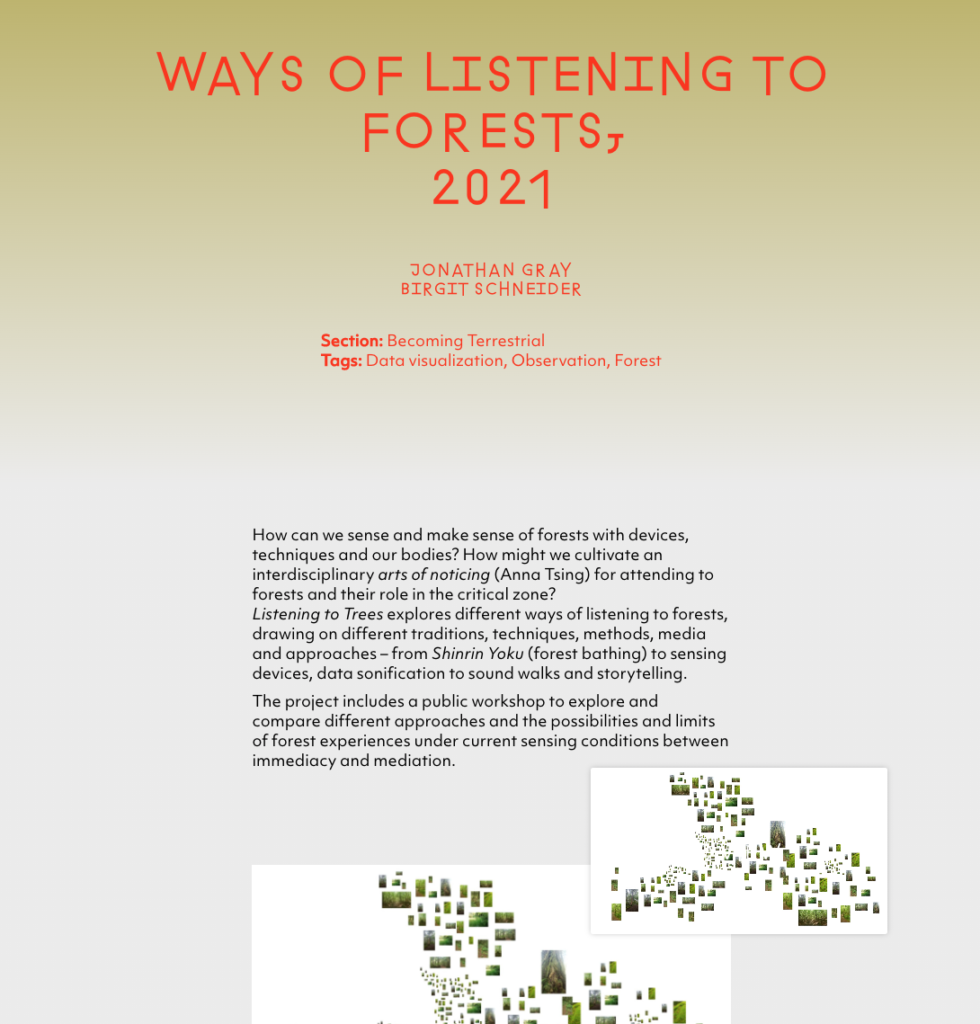 "ways of listening to forests" project, included as part of "critical zones" exhibition curated by bruno latour and peter weibel