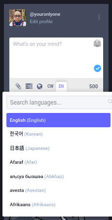 Language selection for posts/updates.