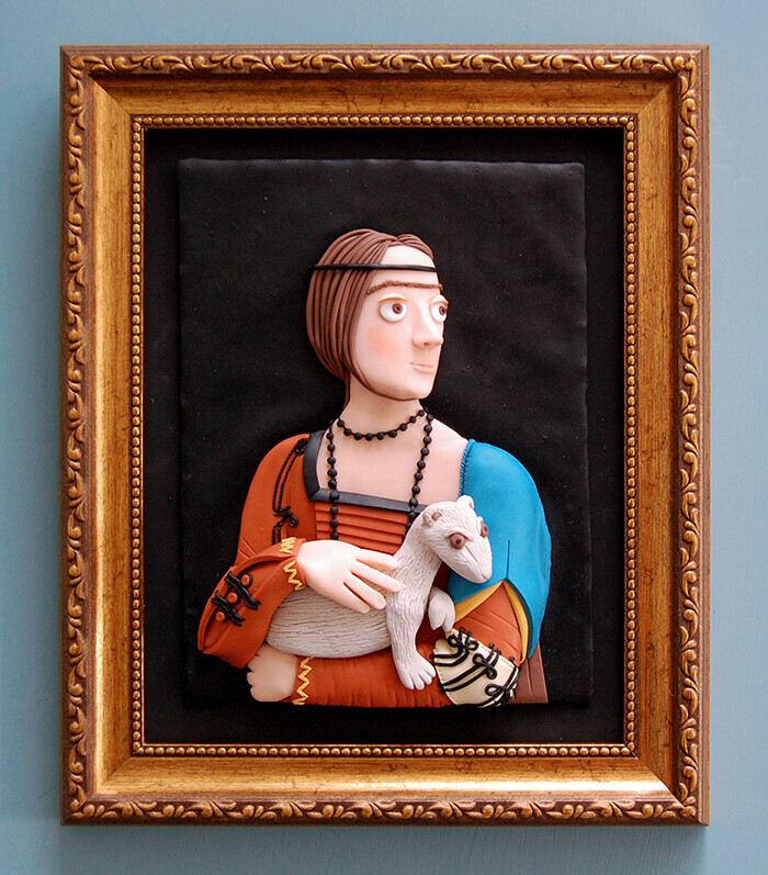 My clay interpretation of Lady with an Ermine by Da Vinci situated in a shabby style frame 