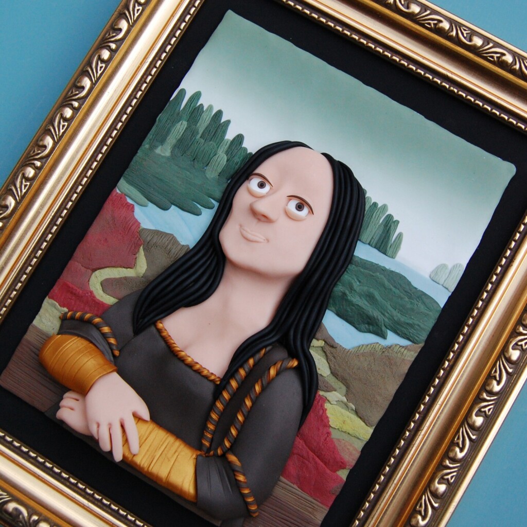 My clay interpretation of the Mona Lisa by Da Vinci situated in a shabby frame.