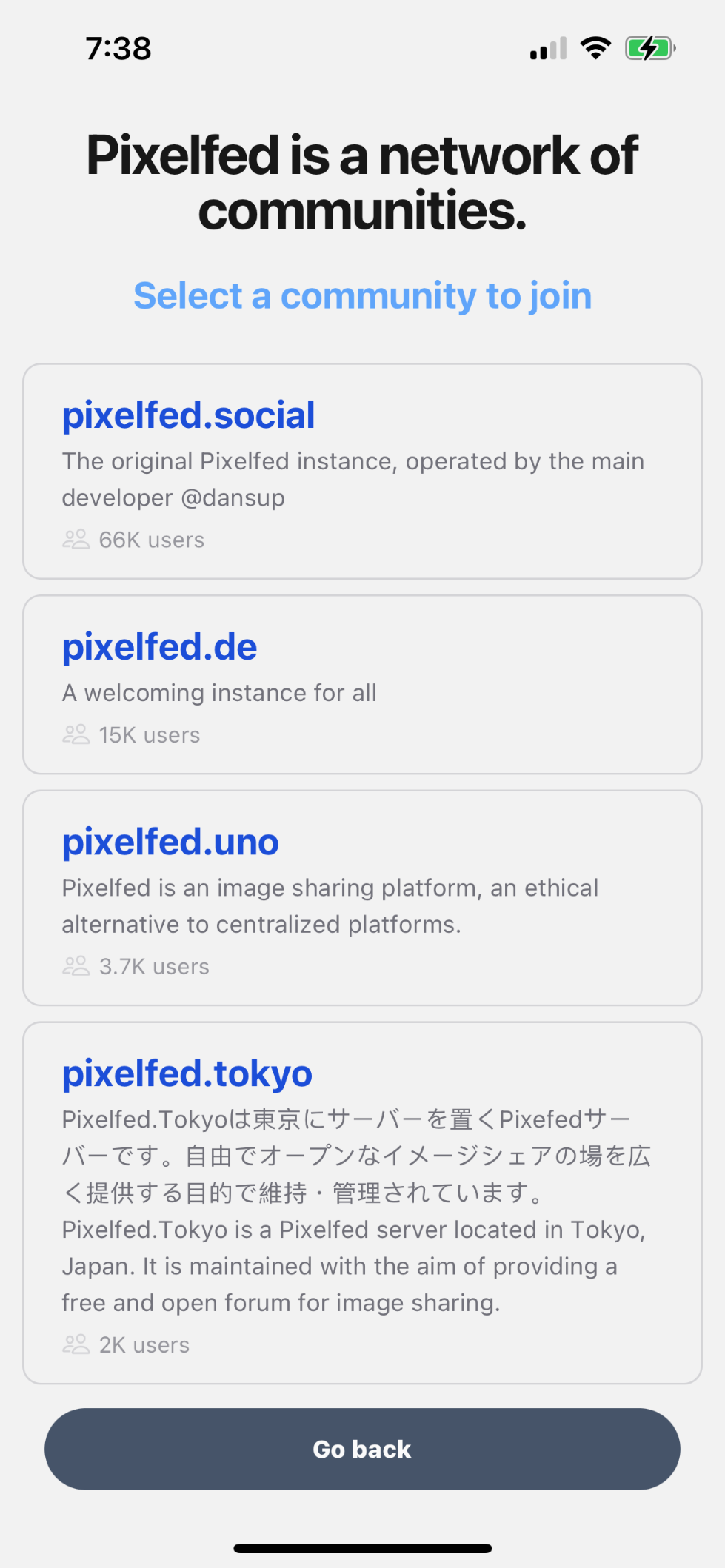 Pixelfed mobile app in-app registration