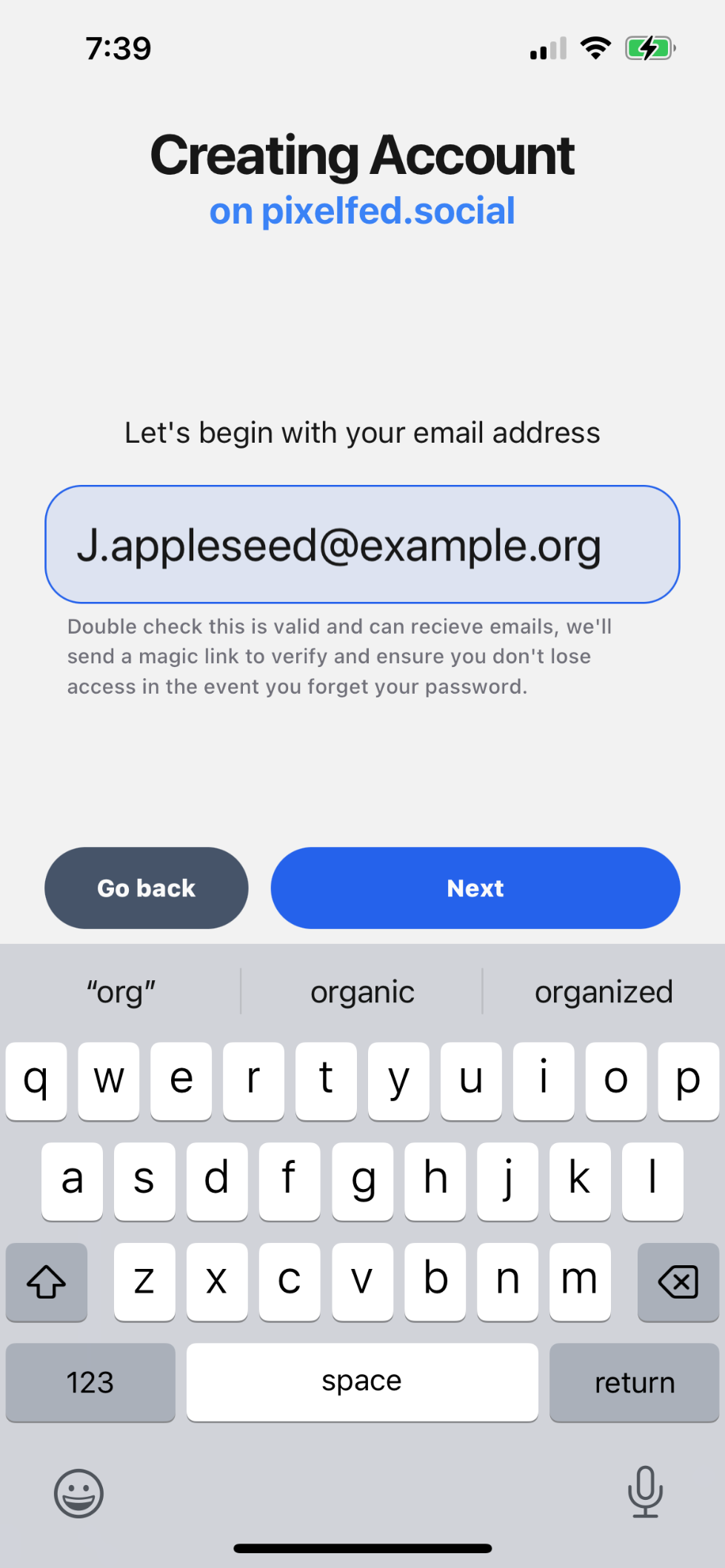 Pixelfed mobile app in-app registration