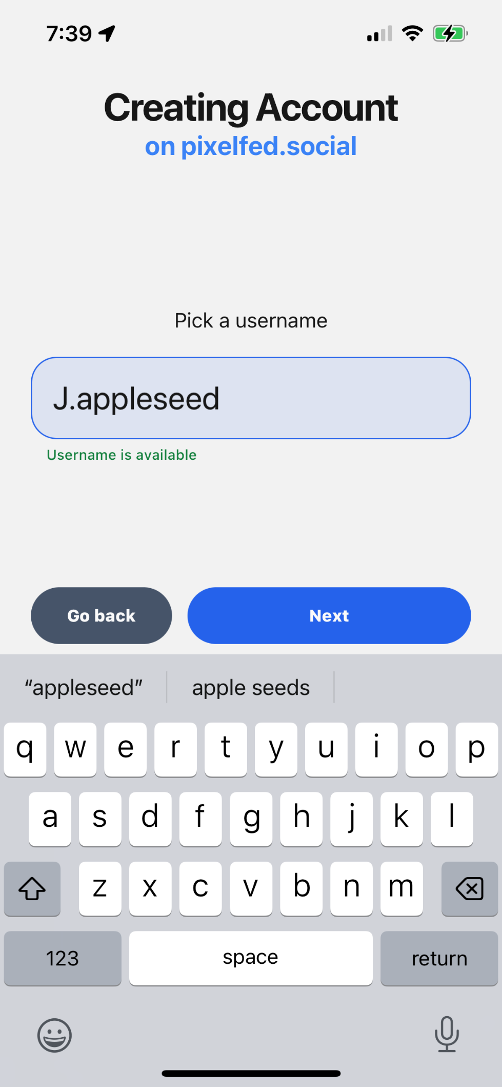 Pixelfed mobile app in-app registration