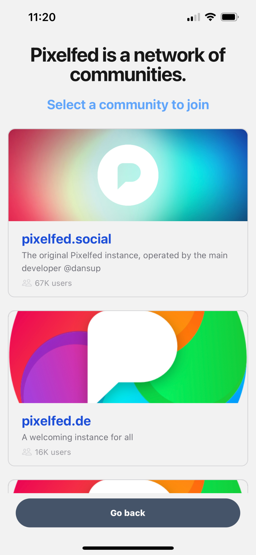 Pixelfed official app registration process