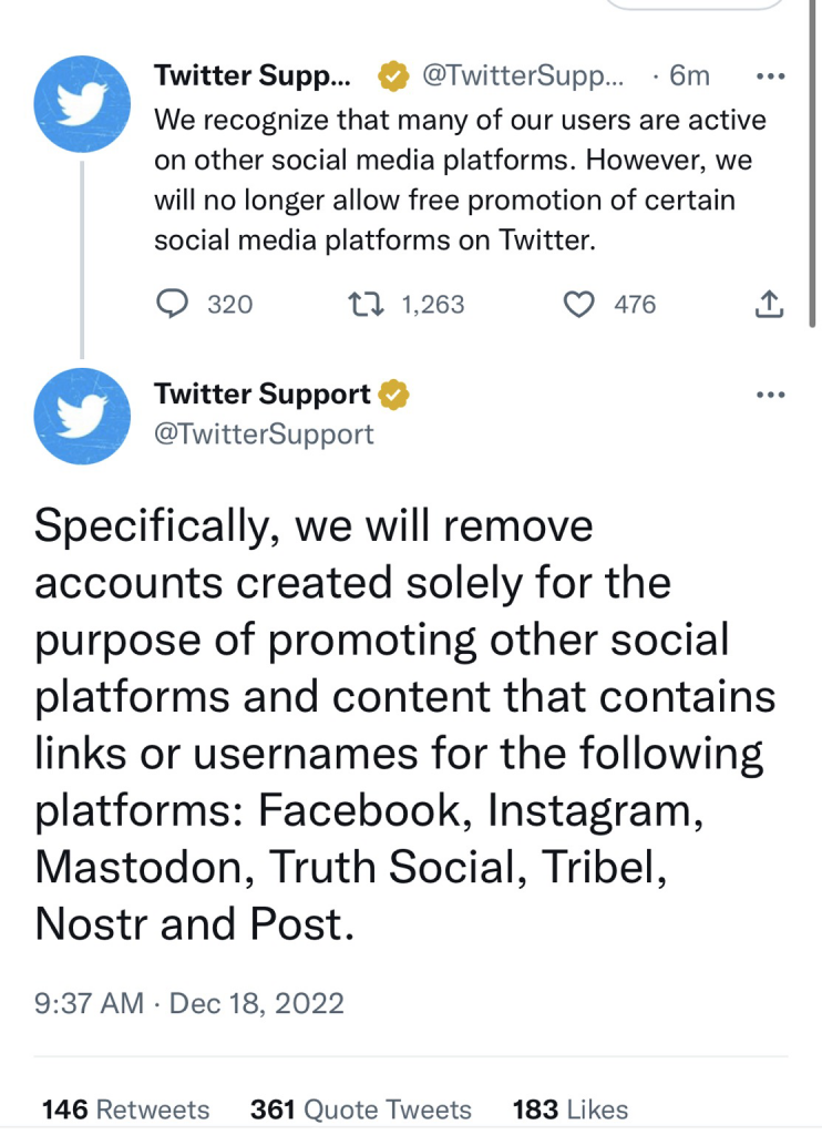 New policy saying you can’t promote other social channels 