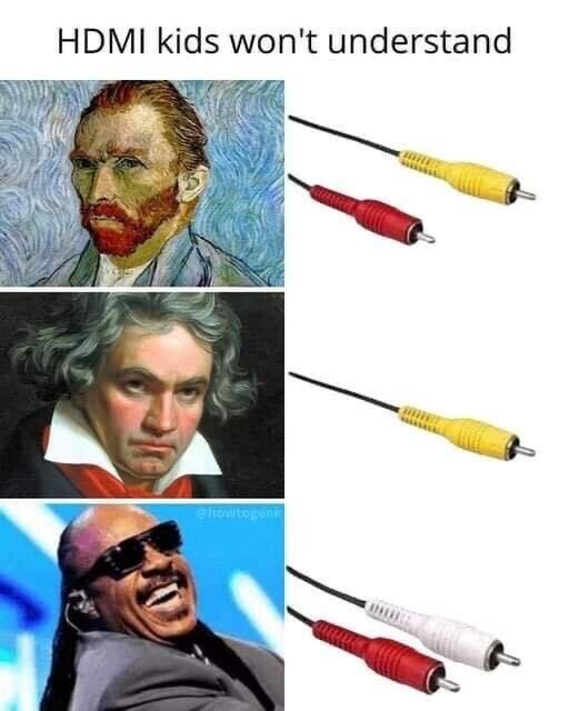 Various RCA cables compared to famous people with disabilities. The exception being Van Gogh as he mutilated his ear and was not deaf. I apologize if I didn't do this right, it is my first attempt