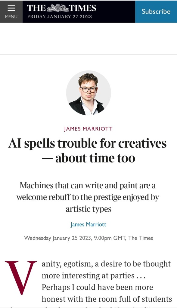 James Marriott celebrates ai replacing human creativity