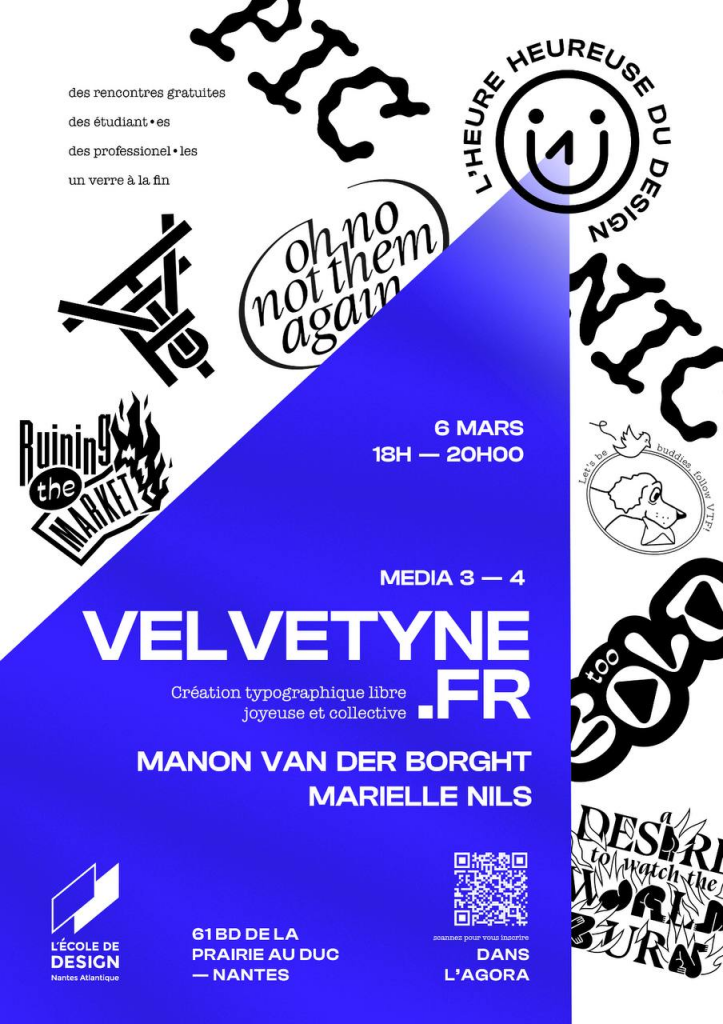 Conférence de Manon Van Der Borght et Marielle Nils de Velvetyne, at l’École de design, Nantes, le 6 mars à 18h