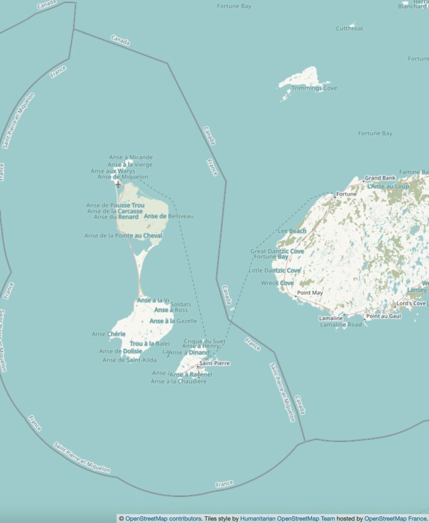 Map of the French islands of Saint Pierre and Miquelon