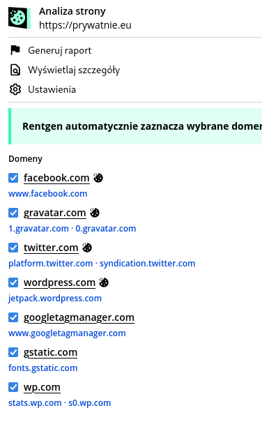 Tutaj pokazane, jakie to domeny - facebook, gravatar, twitter, wordpress