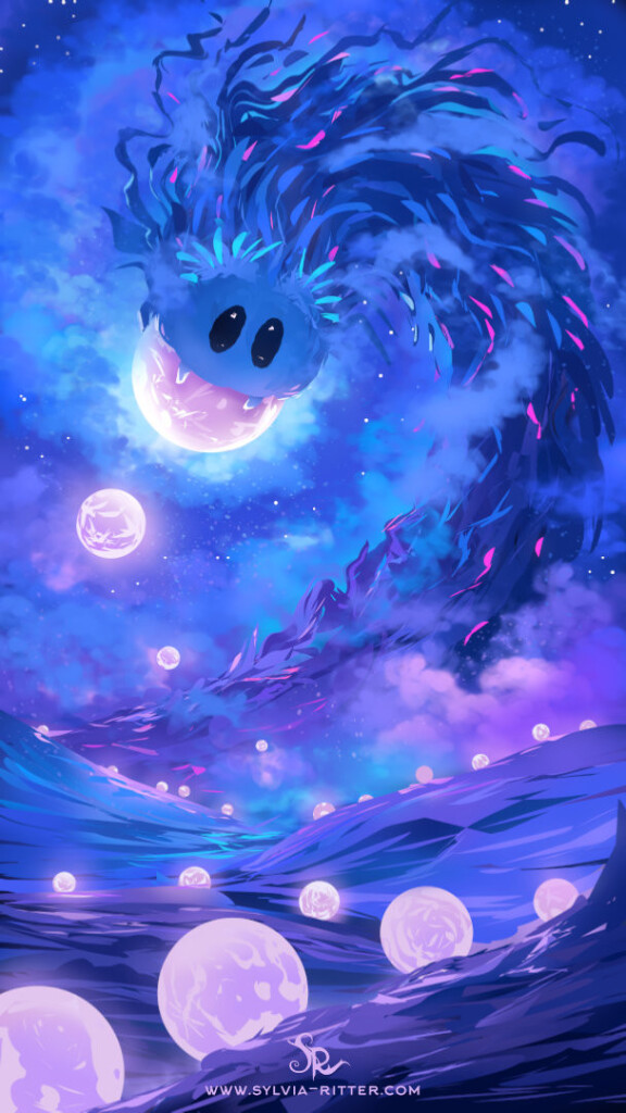 It's time to harvest the moons. This cute monster is hungry and there has been an overproduction of glowing natural satellites.