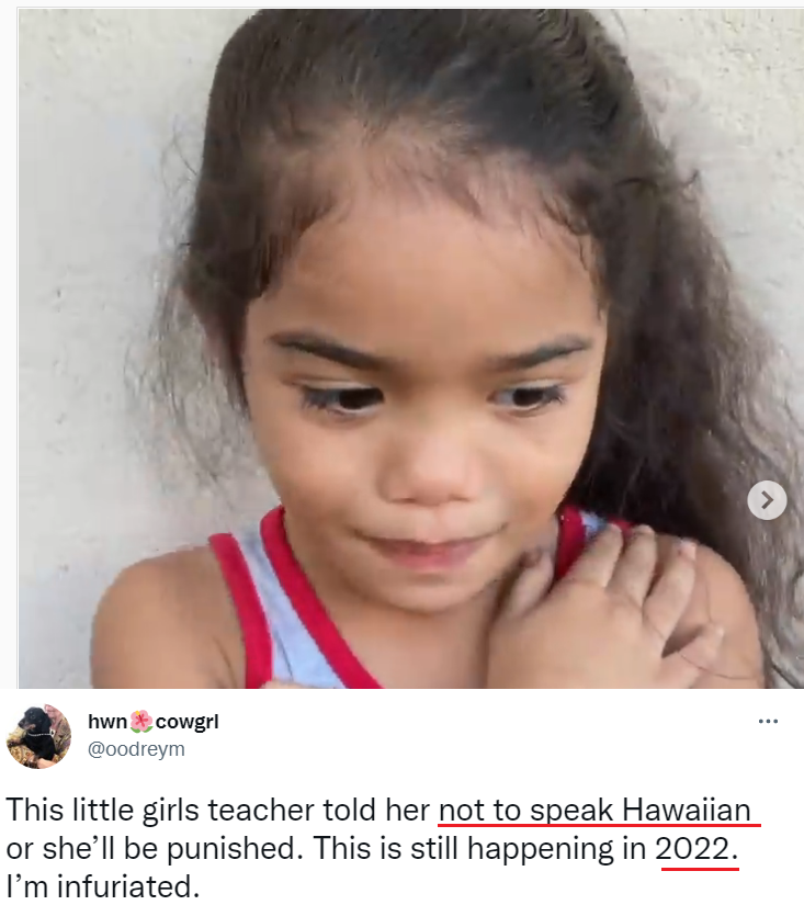 Hawaiian child punished for speaking Hawaiian in 2022