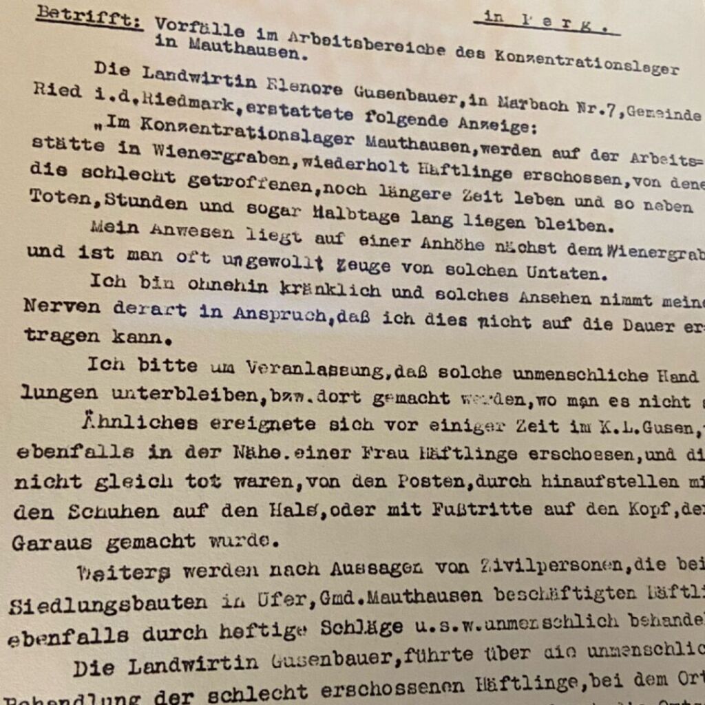 Beschwerdebrief über die Belästigung durch gequälte Insassen des KZ Mauthausen