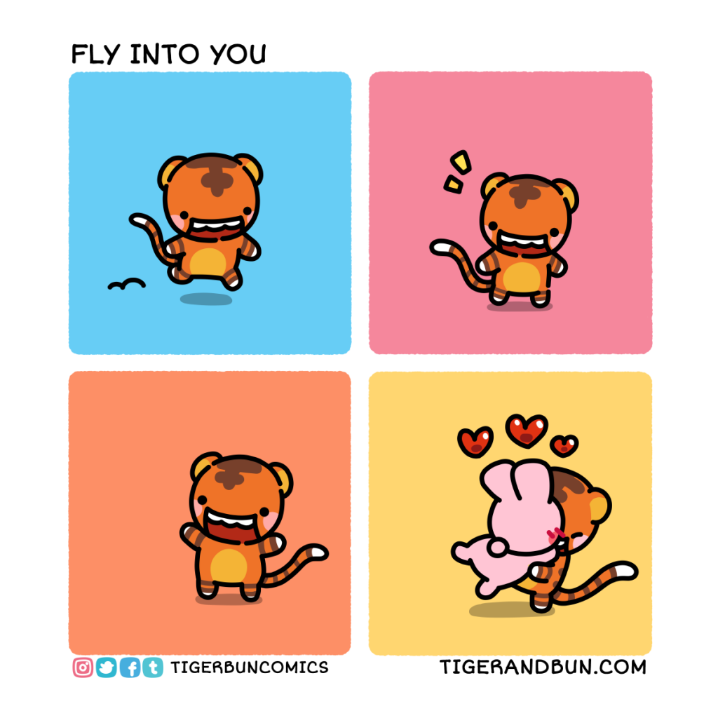 a comic of Tiger catching Bun flying to him