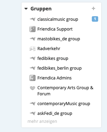 screenshot mit dem Gruppenmenü in Friendica