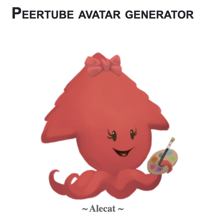 Screenshot of a generated Squid avatar showing a smiling red squid wearing a bow and holding an artist's palette.