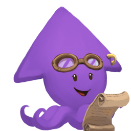 Purple squid with a gold earring and brass goggles, who is reading a map or scroll.