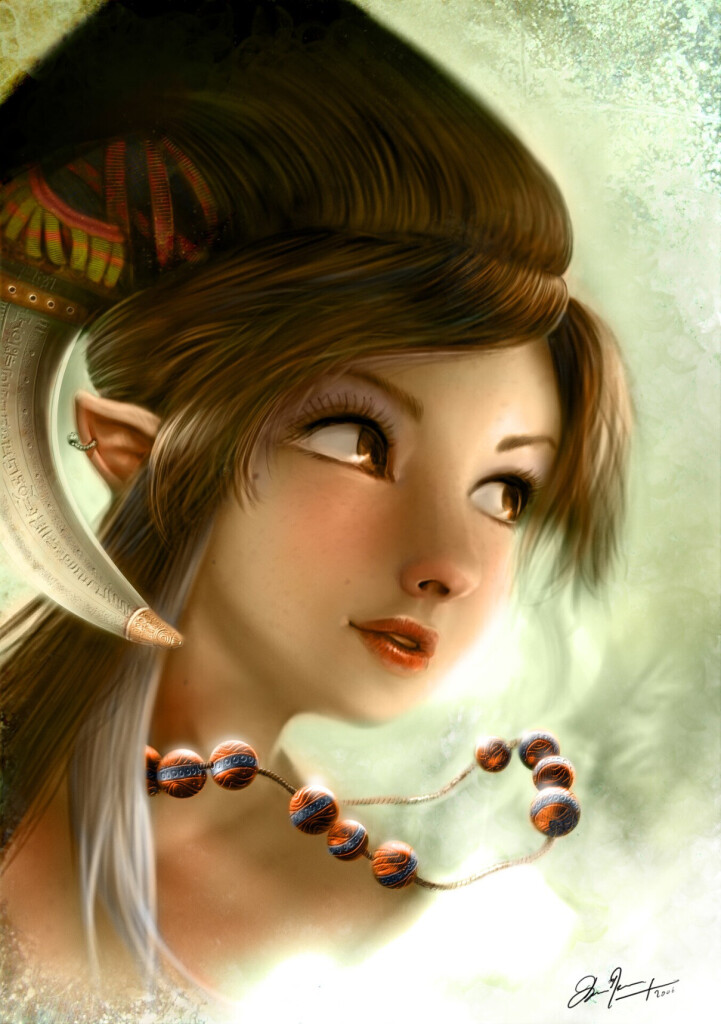 "Collar of Magic Pearl"

A digital painting portrait of a young elf with a floating collar of pearls. 