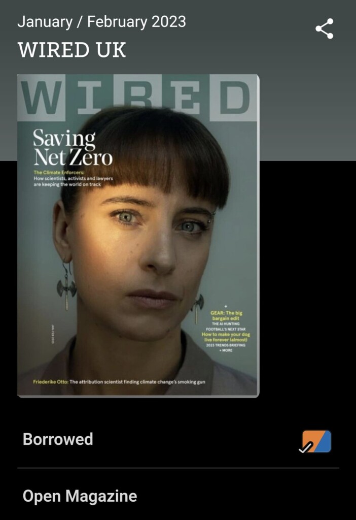 Screenshot of Libby App with WIRED Magazine showing.