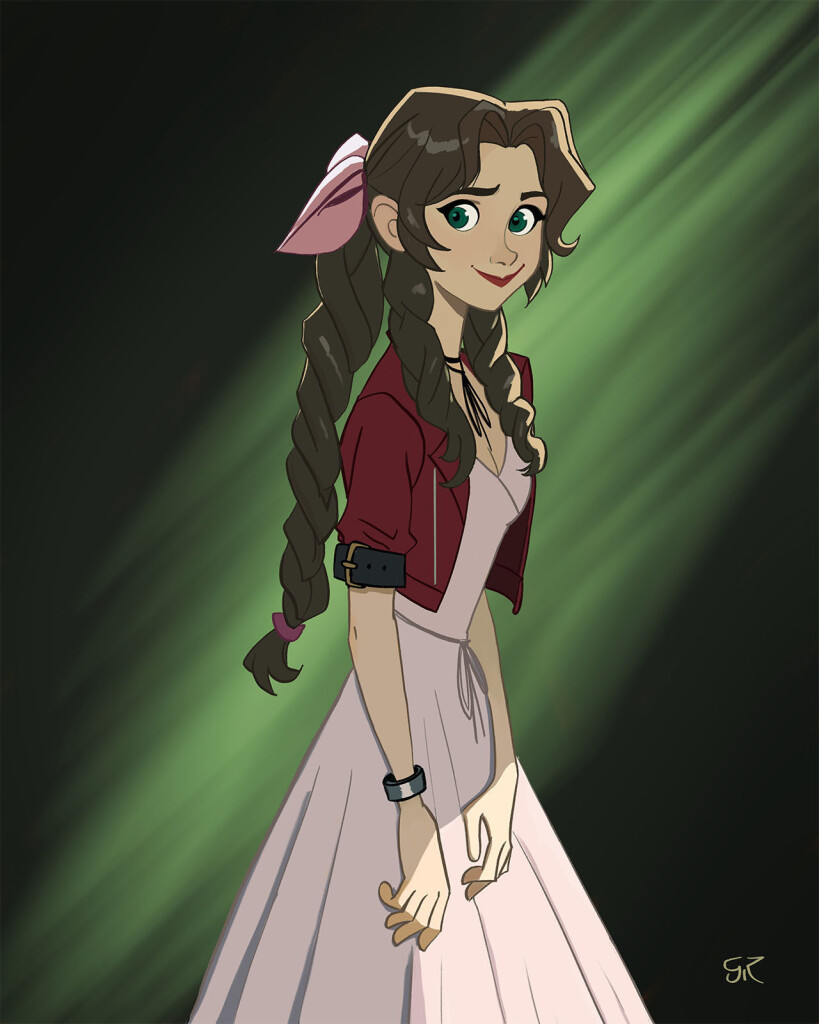 Portrait of Aerith Gainsborough from final fantasy 7.