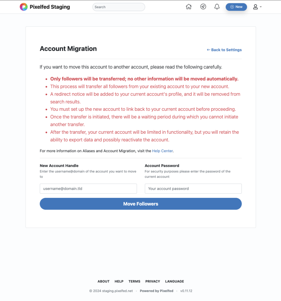 Pixelfed Account Migration