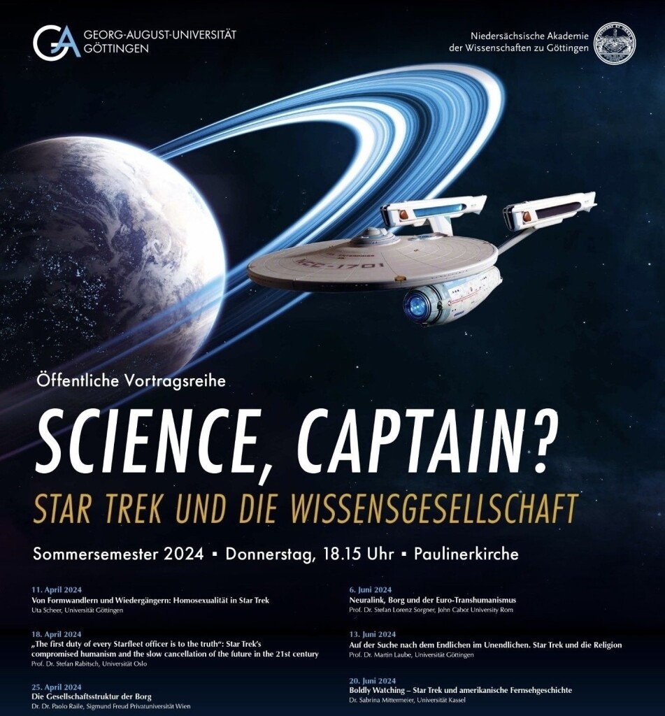 Plakat der Ringvorlesung mit der Enterprise und dem Titel Science, Captain?