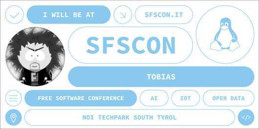 Sharepic showing that Tobias will be at SFSCON